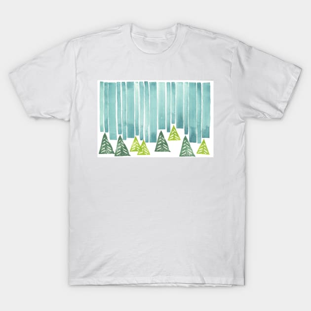 Winter Trees with Northern Lights T-Shirt by ellenmueller